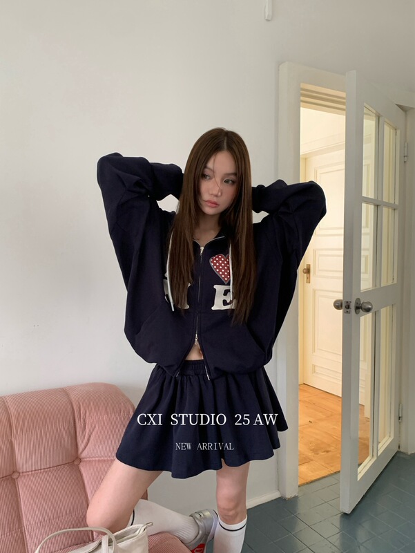 CXI 学院风卫衣套装小个子秋季卫衣短裙两件套休闲宽松外套半裙女|undefined