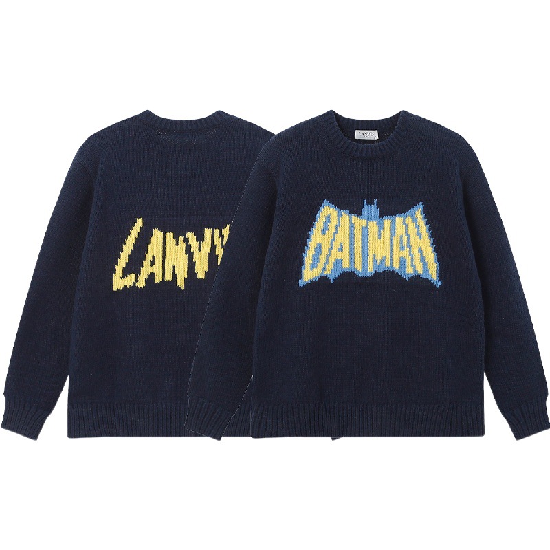 Europeo y americano transfronterizo Lanvin Langfan carta jacquard suelta hombres y mujeres pareja mismo estilo versátil cuello redondo suéter de punto