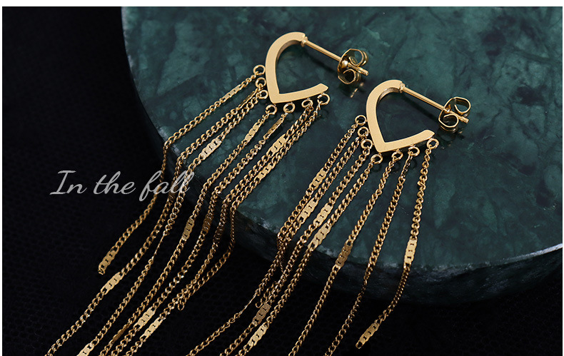 Korean Style Tassel Earrings Titanium Steel Plated 18k Real Gold Ear Jewelry display picture 14