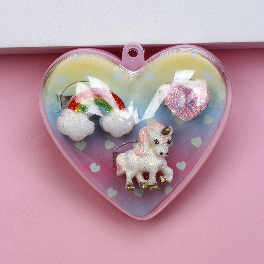 Cartoon Style Rainbow Heart Shape Unicorn Resin Handmade Rings