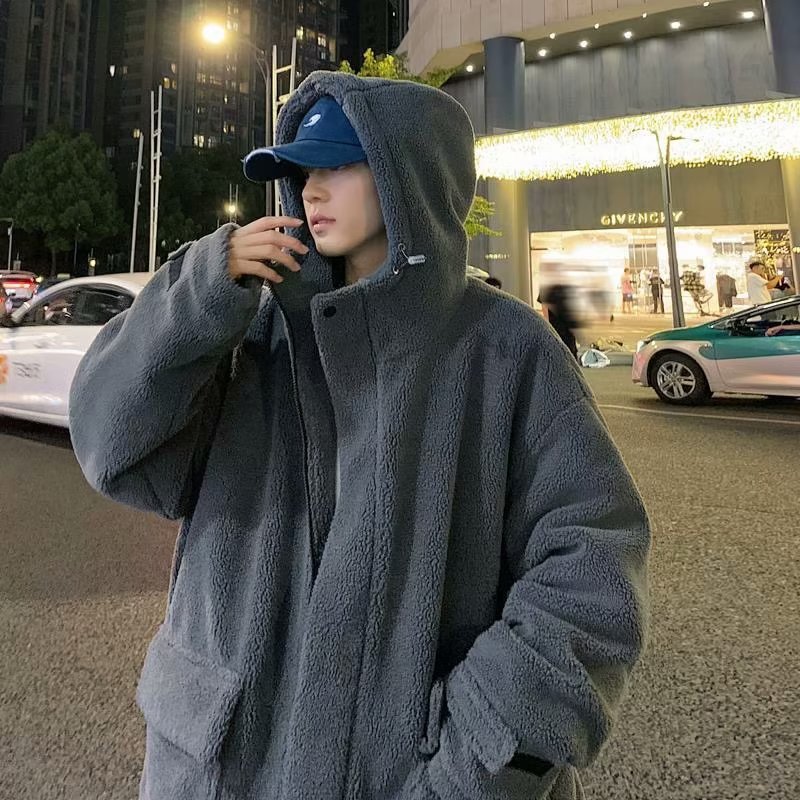 Abrigo acolchado de algodón de lana de cordero oscuro con capucha para niños invierno ins marca de moda retro ruan guapo abrigo de algodón acolchado abrigo casual abrigo cálido