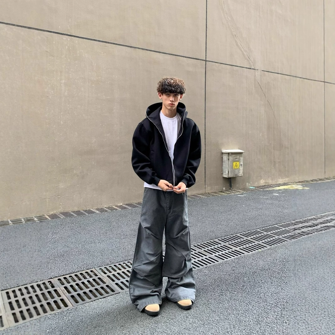 Американская высокая улица cleanfit сплошной цвет кардиган с капюшоном