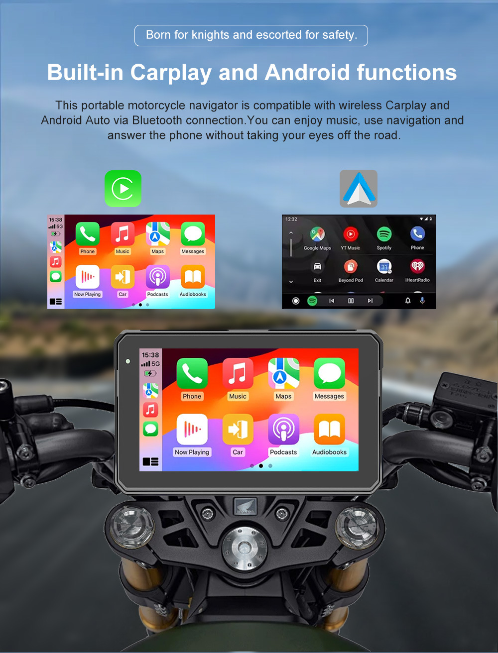 Cross-Border 6inch Motorcycle Dash Cam Wireless Carplay Android Auto Gps Screen Projection Recorder
