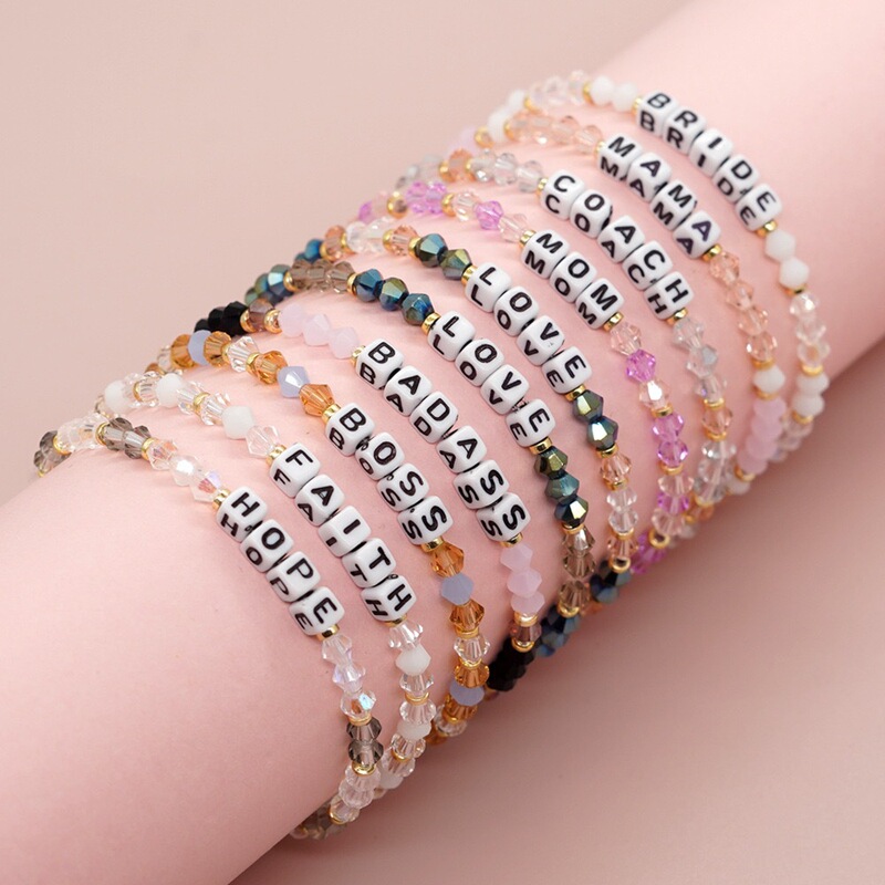Bohemian Small Crystal Love English Love Ability Letter Rice Bead Bracelet Cross-Border Hot Sale