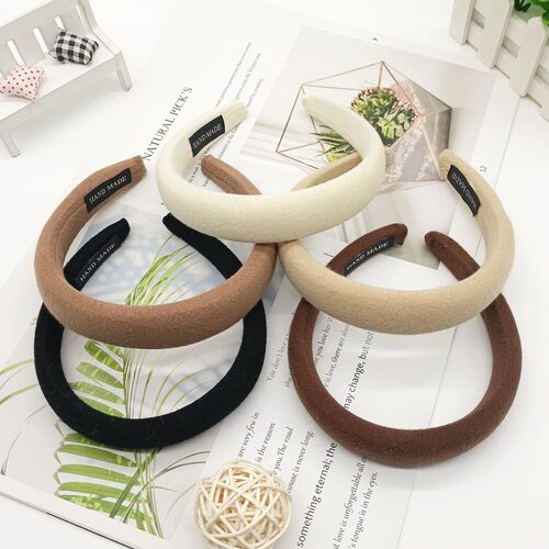 New High Crown Headband Korean Style Milk Coffee Color Wide Version Thick Sponge Hair Compress Headband Simple Elegant Hair Accessory Wholesale