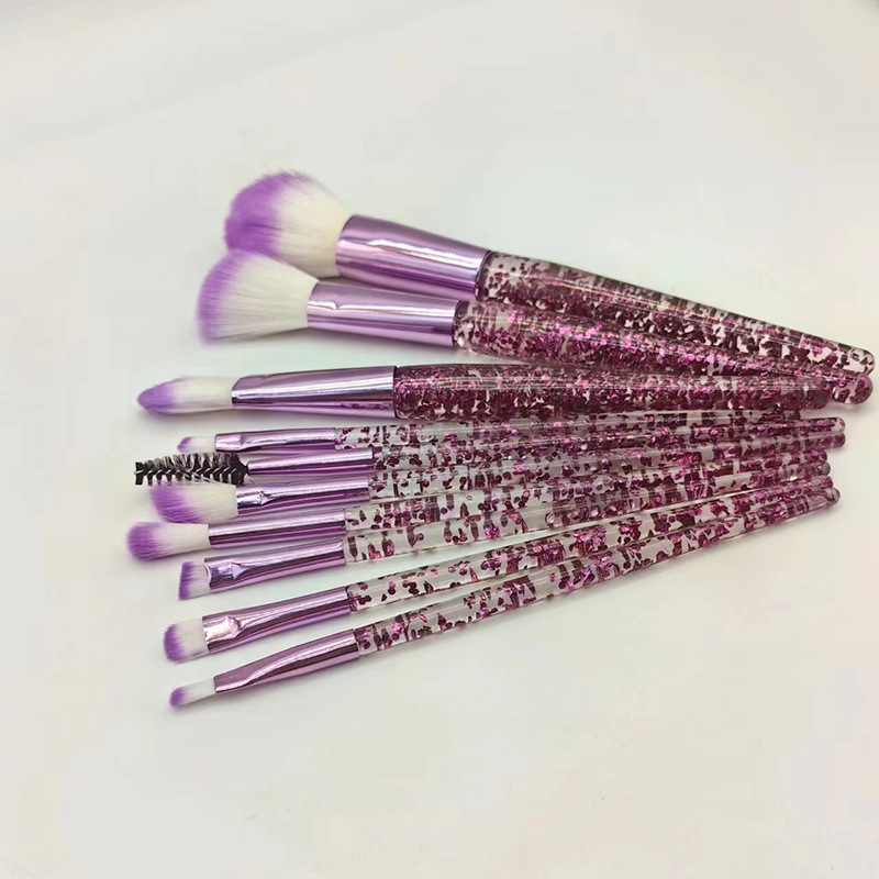 10 pinceles de maquillaje traje conjunto completo cristal transparente arenas movedizas cebolla en polvo herramientas de belleza cepillo suelto cepillo de sombra de ojos al por mayor
