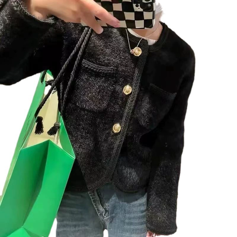 Осенняя короткая бархатная куртка в стиле Chanel, 2024 года для подростков, бренд , белый/чёрный, размеры S-3XL