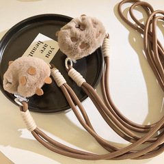 創意ins毛絨公仔小水豚背夾戶外掛脖肩鏈斜跨手機繩通用手機殼diy