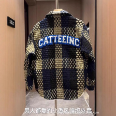春季新款小香风粗线编织格子衬衫外套男潮牌痞帅宽松燕尾休闲夹克