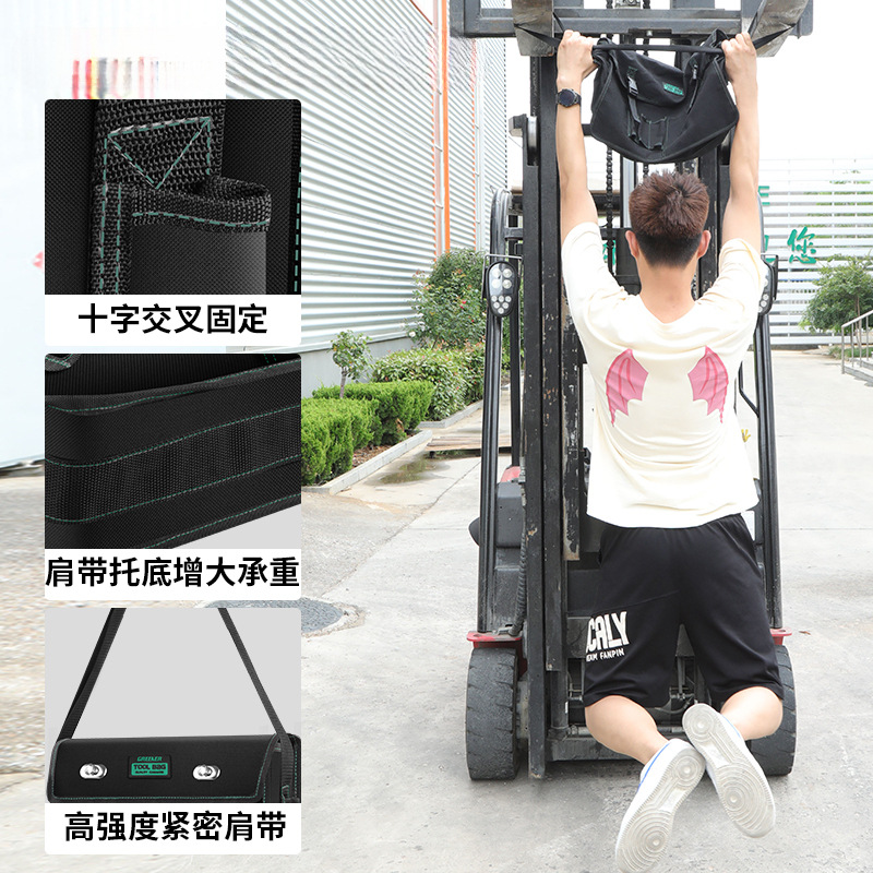 Kit de herramientas de lona verde para electricista especial fuerte y duradero bolsa de herramientas de carpintería bolsa de almacenamiento bolsa de lona gruesa y resistente al desgaste