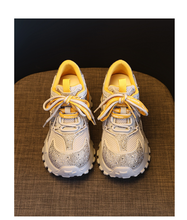 Giày sneaker nữ chunky đế dày lưới phối đá rhinestone — màu trắng chi tiết 19