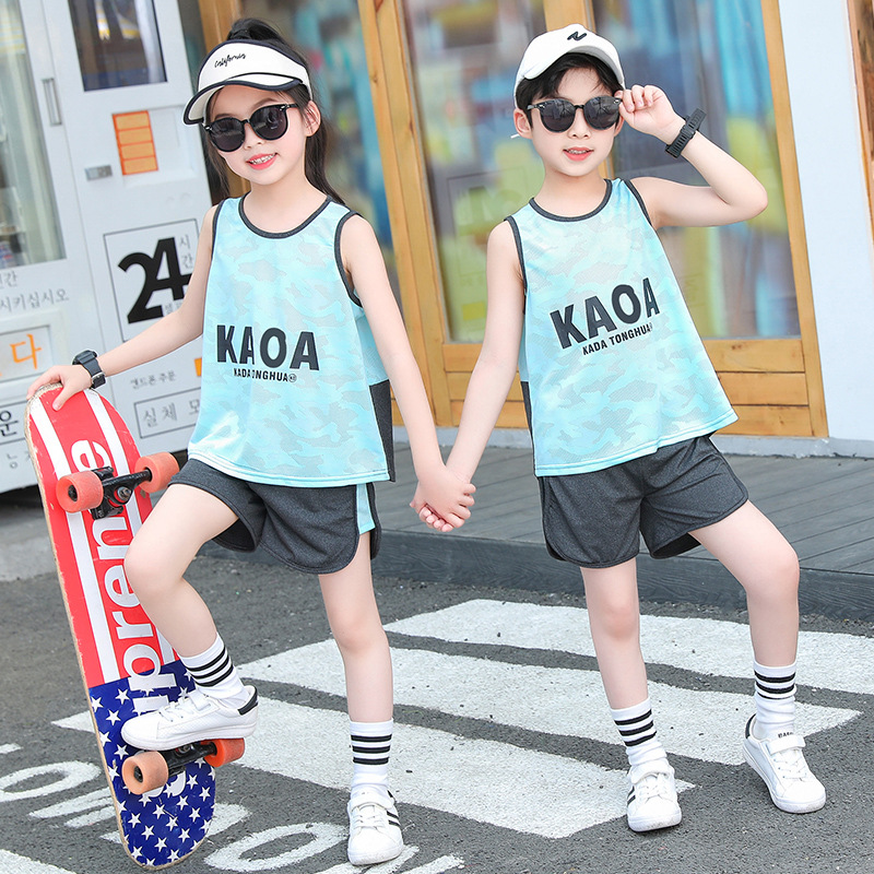 남아용 농구복, 여아용 운동복, 아동용 속건복, 아이스 실크 스포츠 여름복, 중대형 아동용 조끼 및 반바지