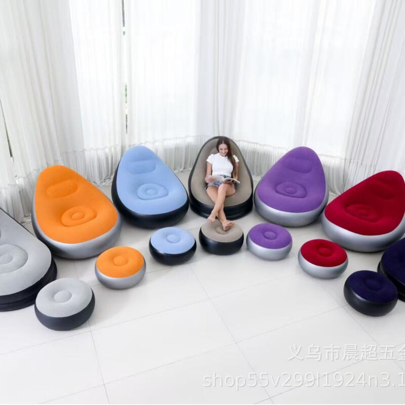 Cross-Border Popular Inflatable Lazy Flocked Sofa Lounge Chair Leisure Inflatable Sofa Two-Piece Set with Pedals in Various Styles
