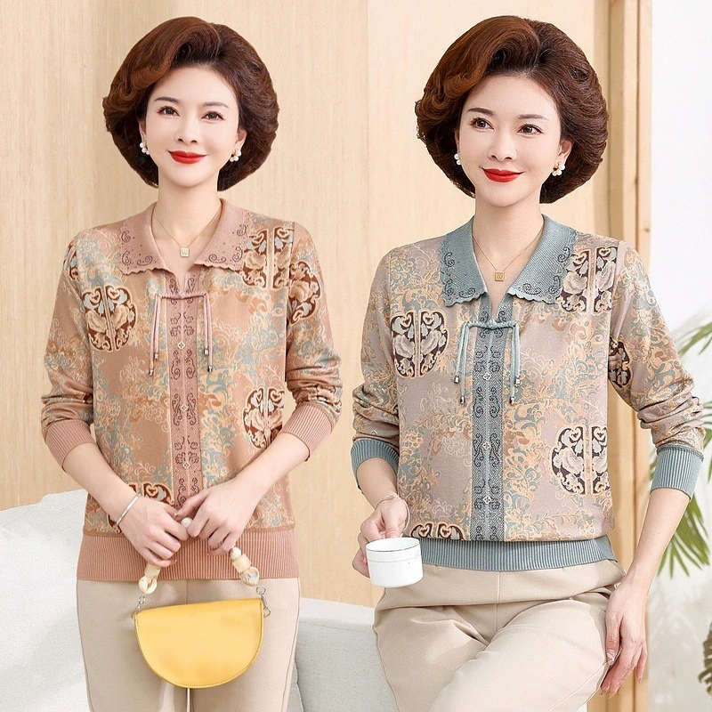 Топы в осеннем стиле для мам, женские футболки с длинными рукавами среднего возраста, модная весенне-осенняя верхняя одежда, нижние рубашки.