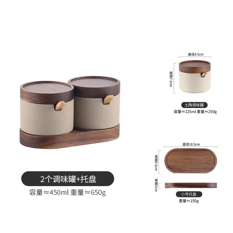 Venta al por mayor de estilo japonés creativo simple salud cerámica condimento tarro cocina condimento caja a prueba de humedad azúcar y sal tarro conjunto de tres piezas