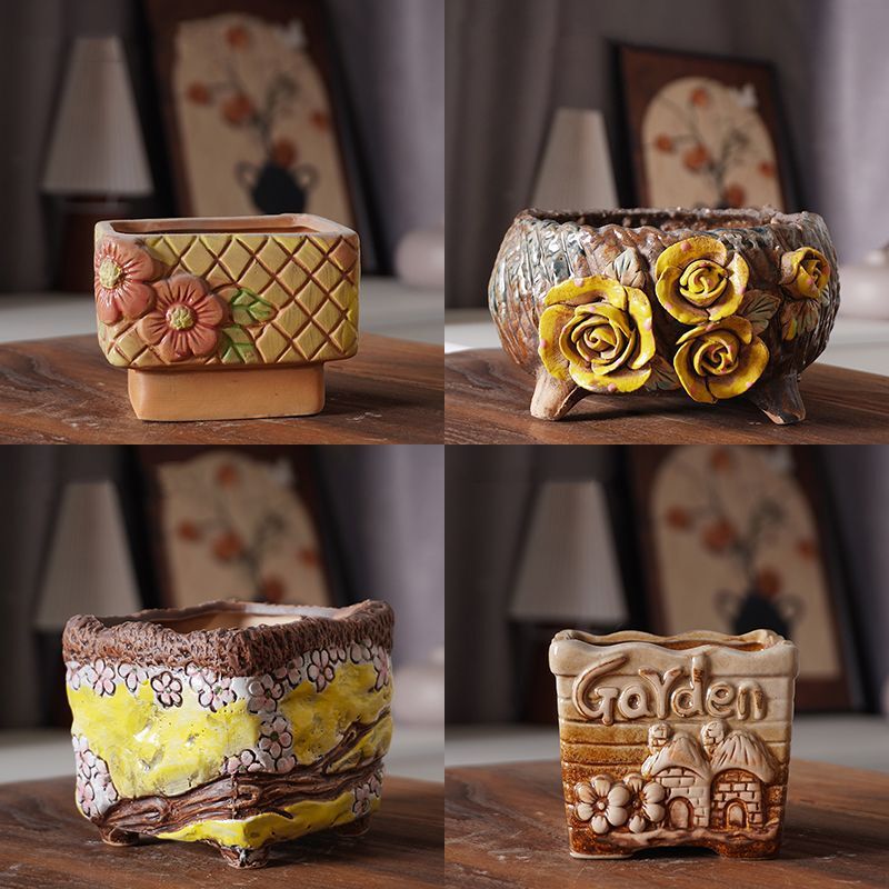 Succulent Flower Pot Ceramic Creative Personality Design Cartoon Simple Five-Pointed Star Glazed Coarse Pottery Breathable Desktop Decoration