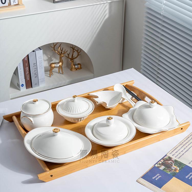 Ceramic Postpartum Tableware with Lid, Club Tableware, Maternity Household One-Person Postpartum Tableware Set, Stew Pot, Bowl and Plate Ceramic Postpartum Tableware with Lid, Club Tableware, Maternity Household One-Person Postpartum Tableware Set, Stew Pot, Bowl and Plate