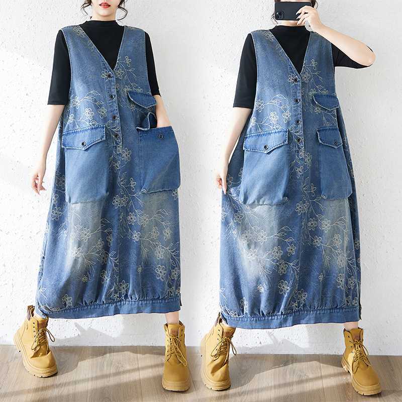 Summer retro long denim dress