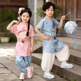 2026新款男女童春夏汉服短袖唐制圆领袍改良新中式男女孩中国风