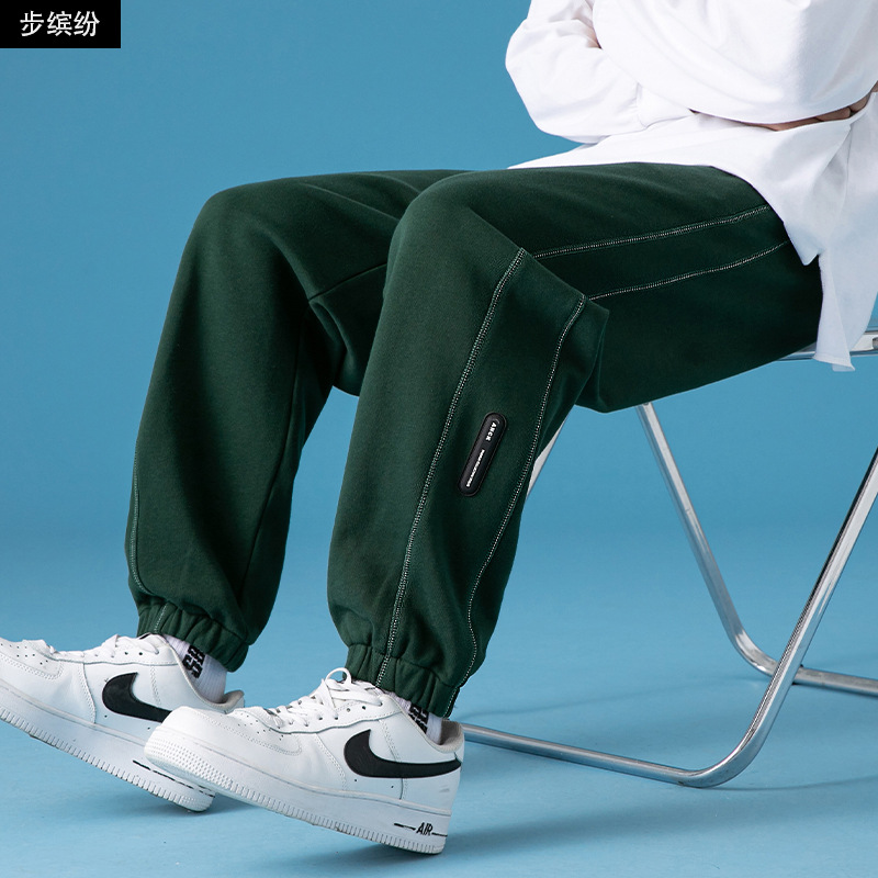 休闲运动裤春潮流纯色宽松高街秋冬季ins男士宽松百搭束脚卫裤子|ru