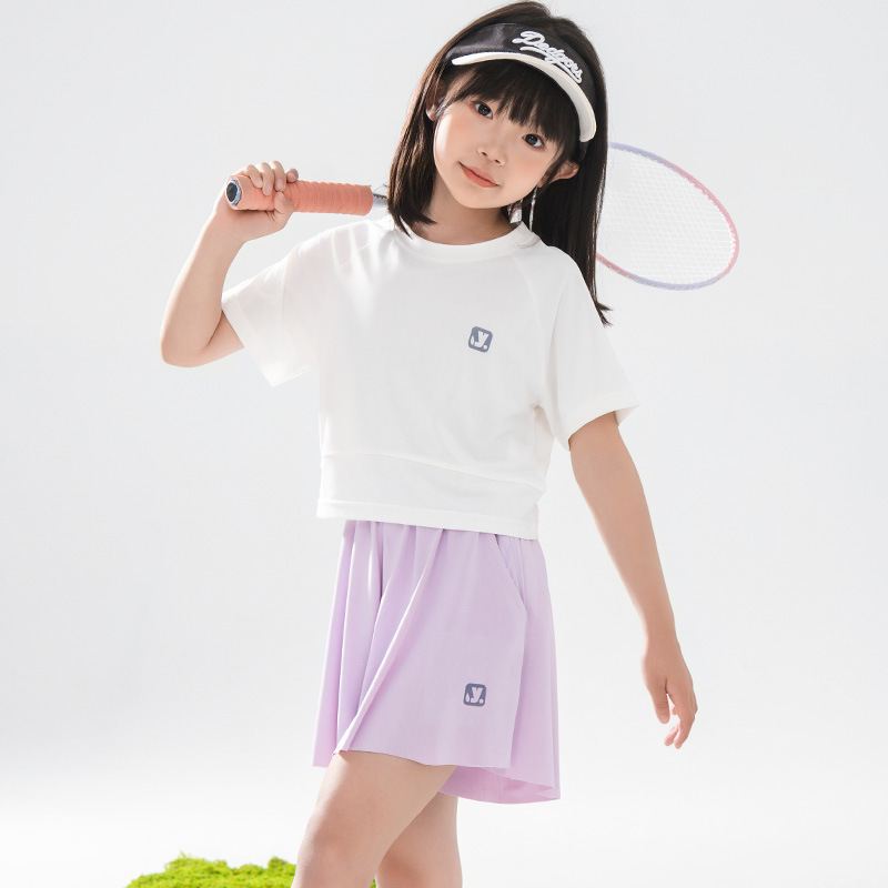 Girls' Sports Quick-Drying Short-Sleeved Suit Summer Middle and Older Girls' Badminton Uniforms Summer Clothing Kidsren's Training Clothes