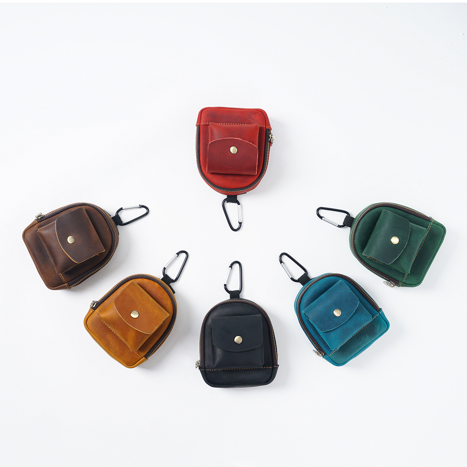 New Original Outdoor Sports Coin Purse Casual Portable Small Saddle Bag Cowhide Buggy Bag Zipper Bag Key Pouch display picture 3