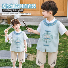 男の子の漢服夏半袖子供古代唐装ドレスベビー中国風唐装子供の日のパフォーマンス服