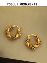 铜镀真金欧美夸张设计金属感耳圈个性绿色锆石耳环时尚耳饰品T865