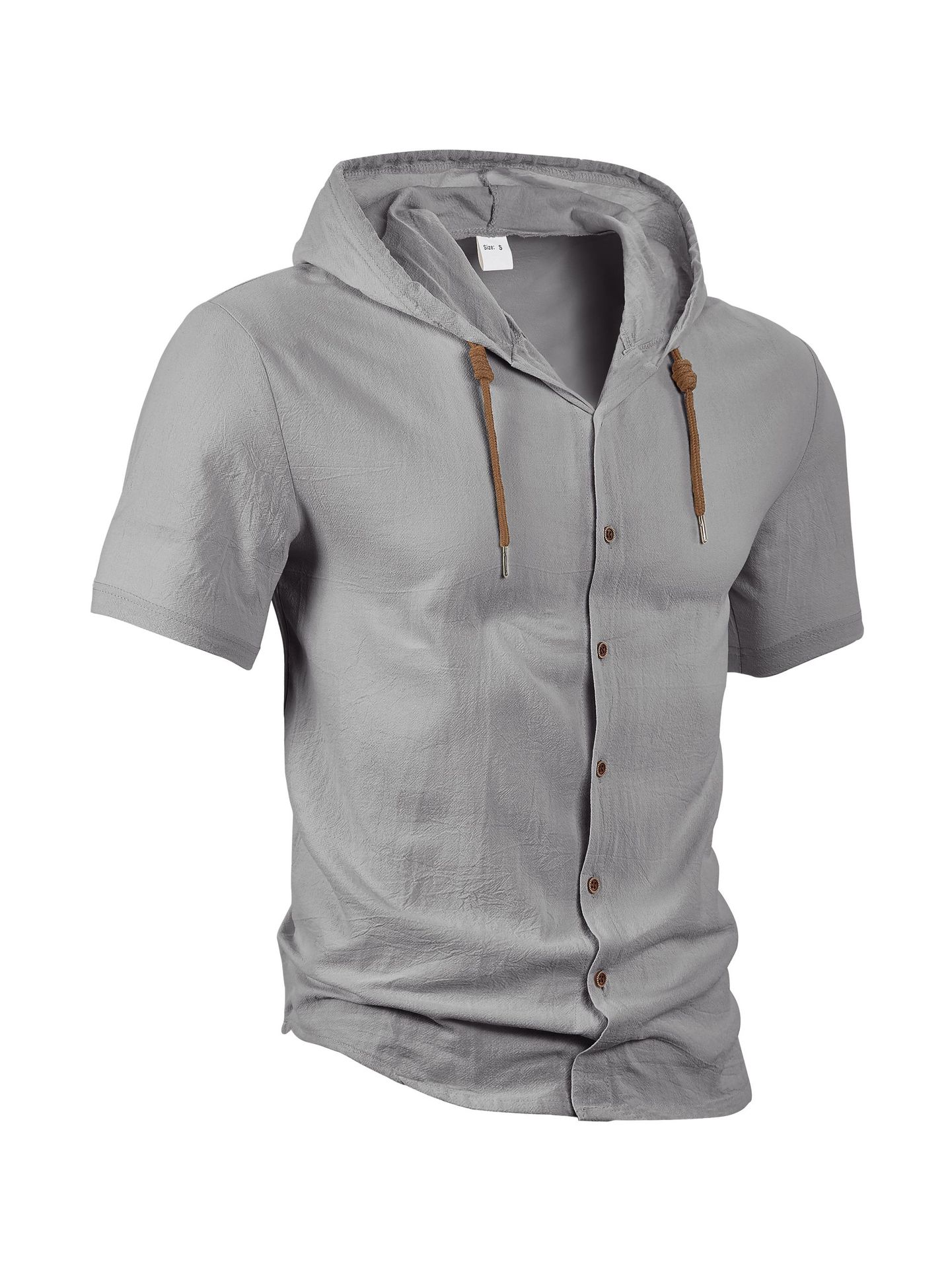 Amazon americano lino camisa de hombre comercio exterior moda ocio verano transpirable delgado con capuzas de manga corta chaqueta cardián