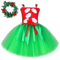 Hawaiian Girls' Mesh Tutu Dress with Grass Skirt—Perfect for Hula Dance Parties & Princess Looks