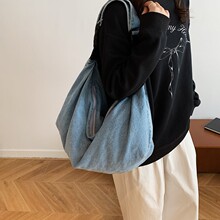 休闲牛仔布包包女式2025新款秋季单肩包大容量托特包上课通勤包女