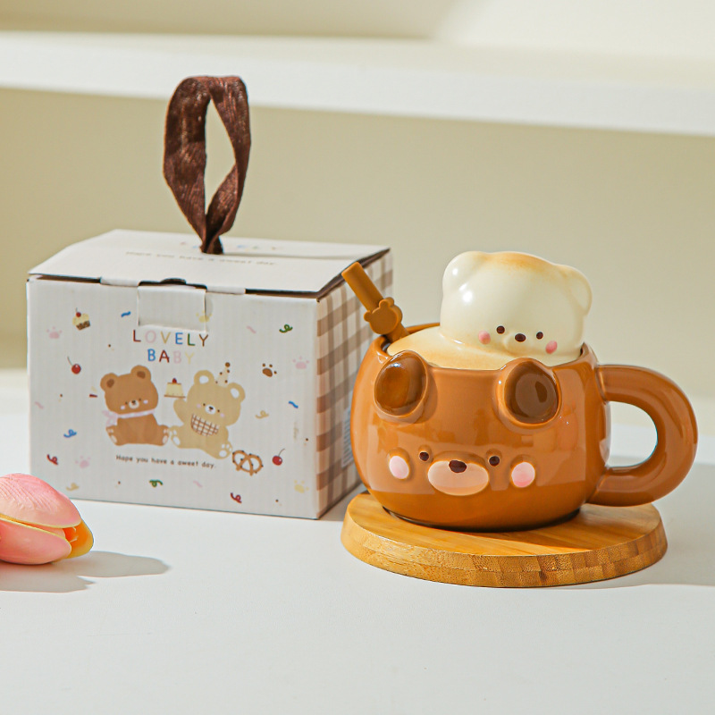 Regalo de cumpleaños para chicas adorables osos tazas de café de agua de alto valor de cerámica regalo de mano