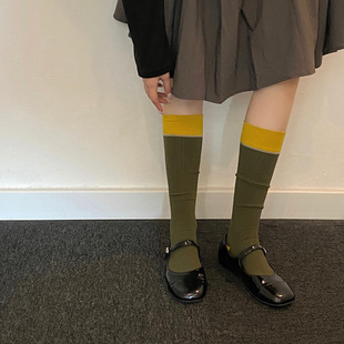 Ins Korea Dongdaemun Color-Blocking Contrast Calf Socks Gray Knee-High Socks Women's Socks Basic Versatile College Style