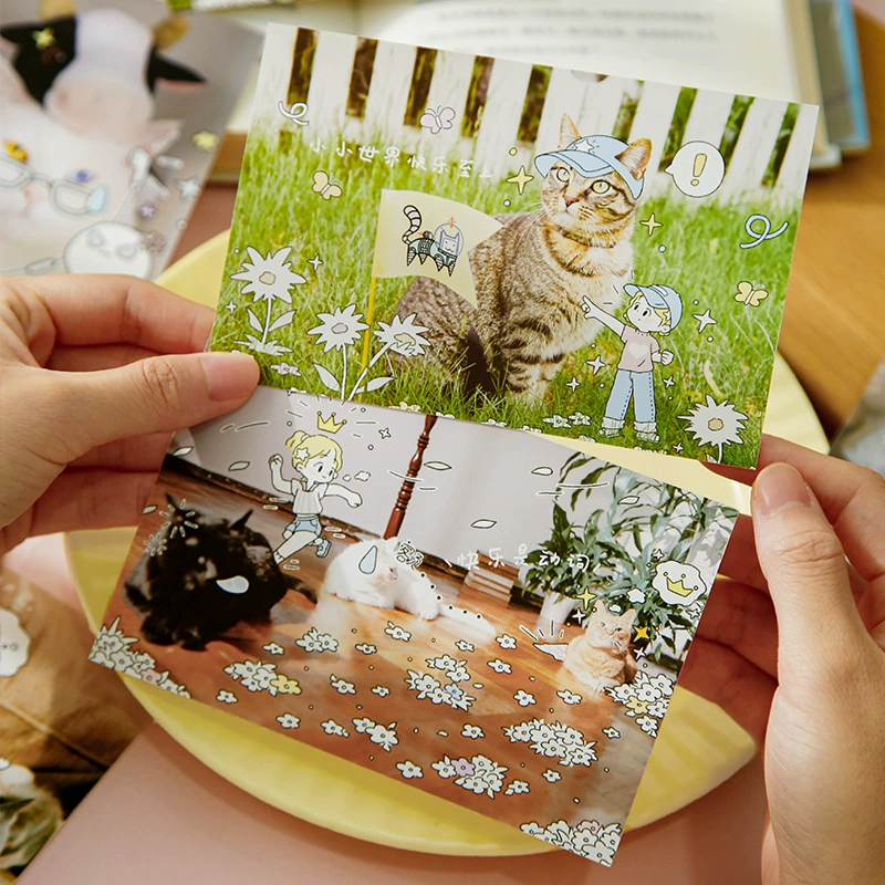 Милая мультяшная открытка, карточки, кошка, котенок