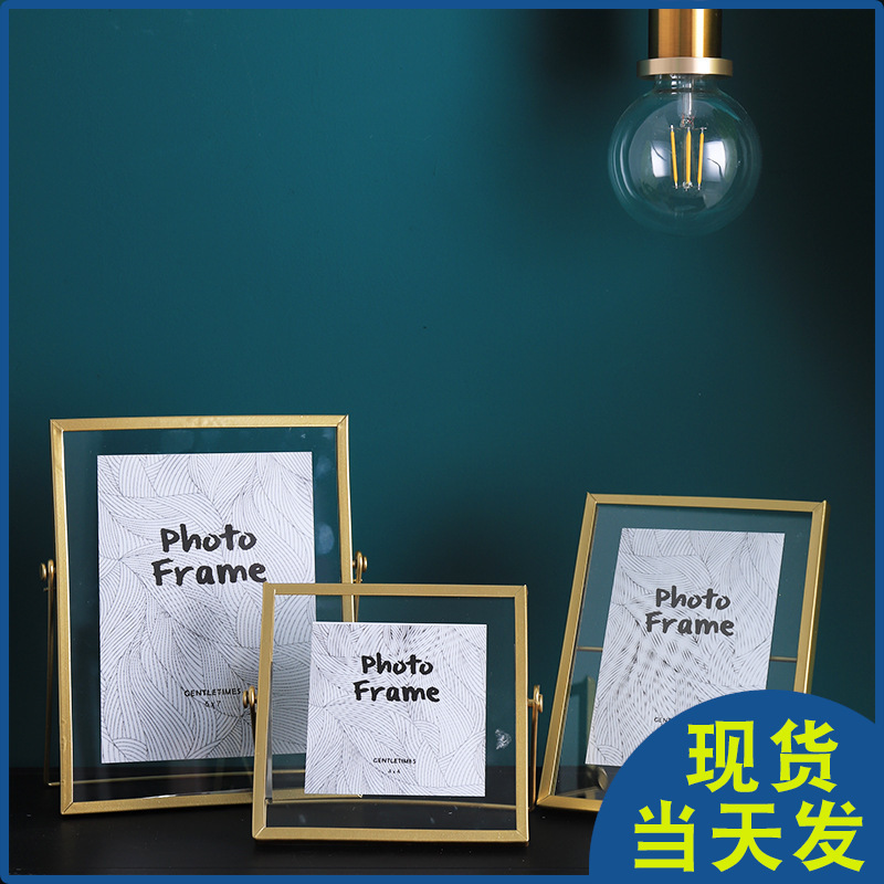 Wholesale dried flower photo frame iron metal photo frame table glass gold picture frame 6 inch plant specimen creative cross-border