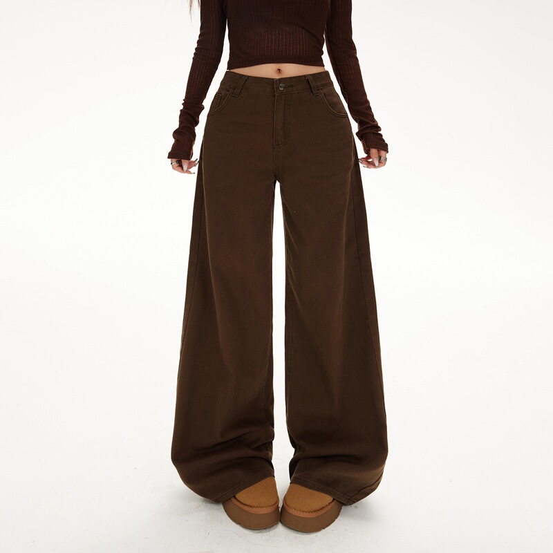 American Retro High-Waisted Loose Wide-Leg Pants Versatile Ins-Style Drapey Spring and Summer Straight-Leg Jeans for Women with Patterns American Retro High-Waisted Loose Wide-Leg Pants Versatile Ins-Style Drapey Spring and Summer Straight-Leg Jeans for Women with Patterns