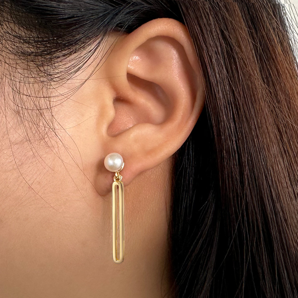 14K Real Gold Plated, White K Plated Plating Material Stone-Free Inlay Material Drop Earrings Classification 1 Pair 925 Sterling Silver Freshwater Pearl Rectangle Drop Earrings