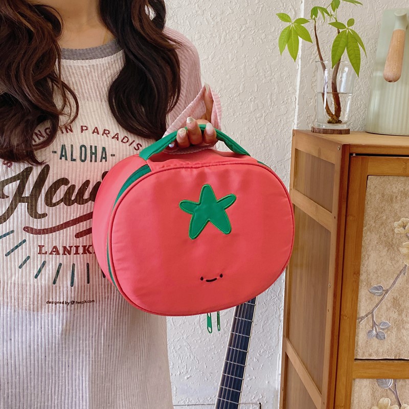 Cute Makeup Bag, Personalized Tomato Storage Bag, Nylon Waterproof Portable Bag, Niche Design Toiletry Bag, Foreign Trade
