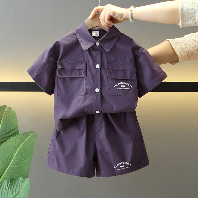 7955 traje de manga corta de verano para niños 2025 nuevo estilo fresco y guapo camisa de verano para niños ropa de bebé de dos piezas de moda