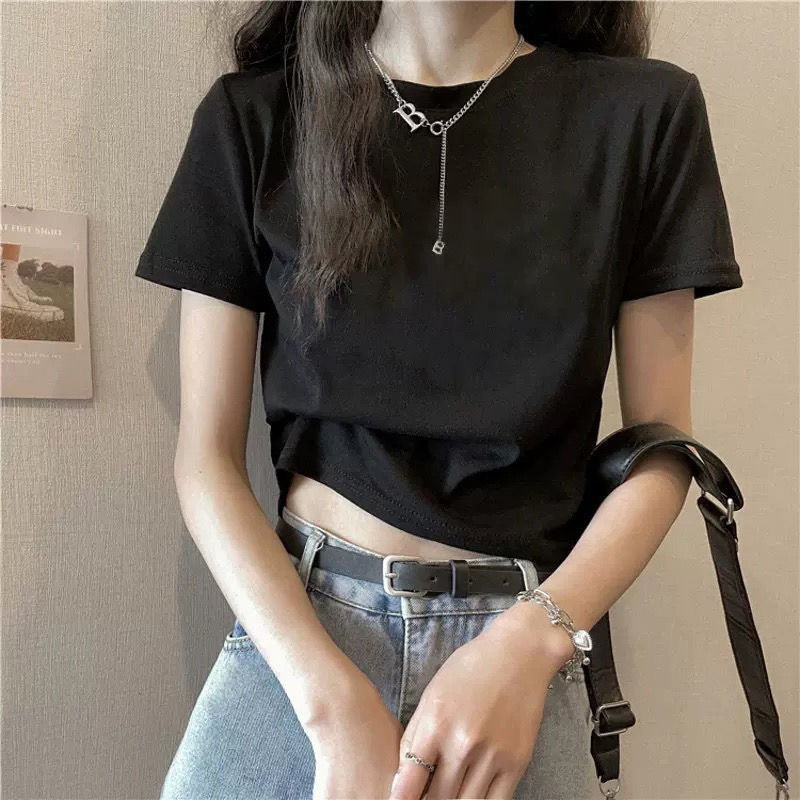 2026 nuevo puro deseo de chicas calientes cuello redondo hombro camiseta de manga corta camiseta de base para mujeres delgadas y delgadas camiseta corta image 2