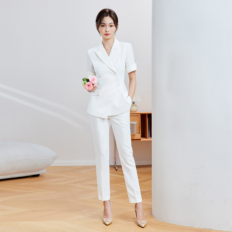 Summer Blazer for Women, Thin Professional Suit, Short-Sleeved Suit, Elegant Work Clothes, Formal Wear for Small People, High-End