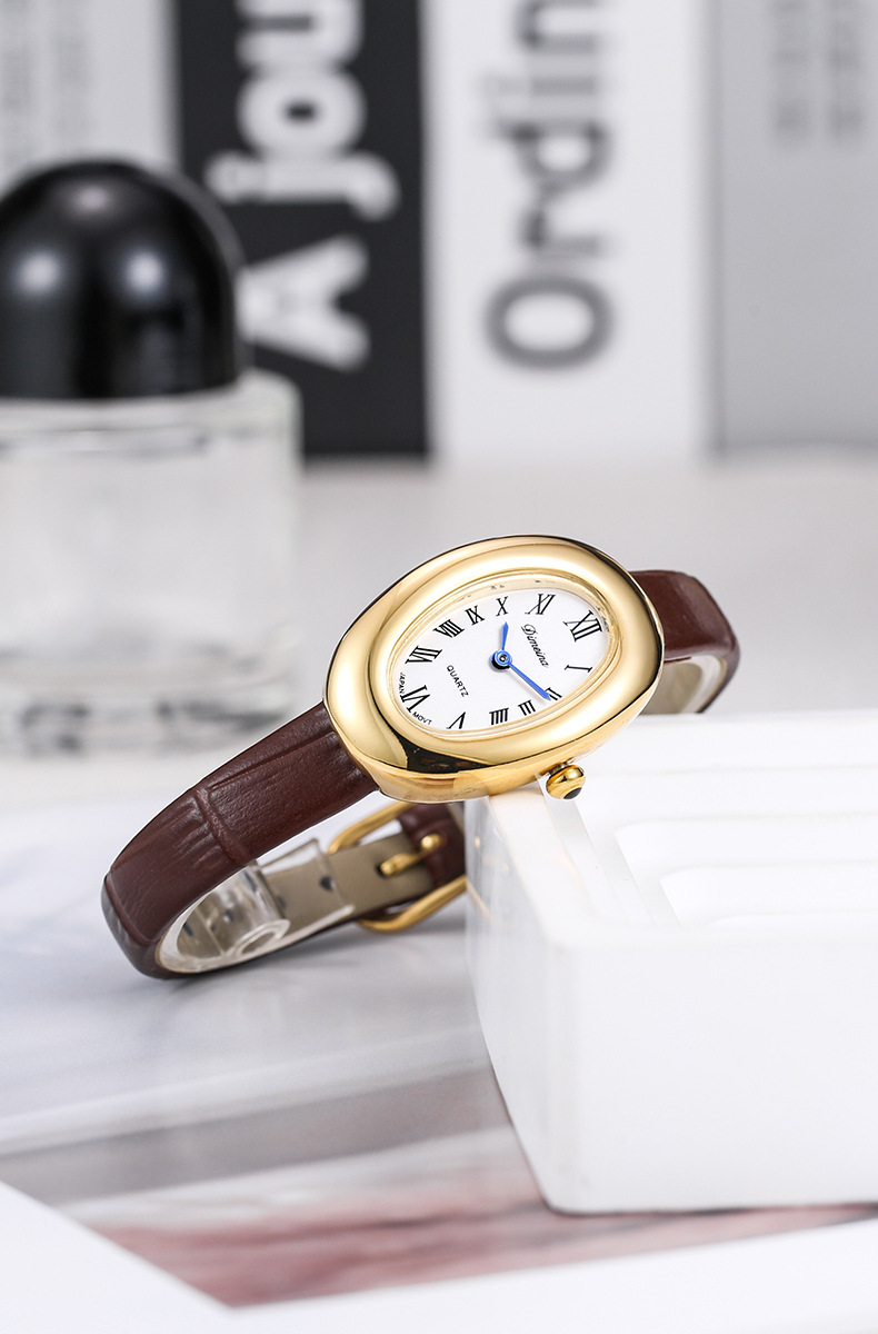 26g Weight Tempered Glass Mirror Material Genuine Leather Strap Material Watch Classification Pointer Display Type Buckle Buckle Style Oval Dial Shape Holiday, Daily Occasion Quartz Movement Solid Color Pattern All Seasons Season Women's Gender Vacation, Simple Style Style Vacation Simple Style Solid Color Buckle Quartz Watch Women's Watches 13