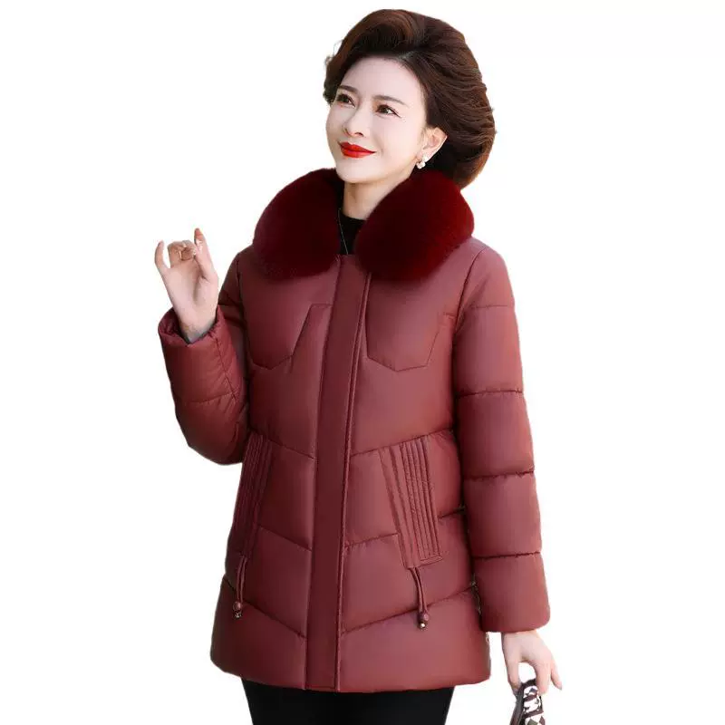 Утолщенная флисовая хлопковая куртка для женщин среднего и пожилого возраста, зимняя теплая женская кожаная куртка, хлопковое пальто, куртка на хлопковой подкладке.