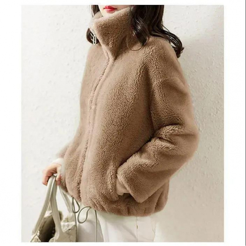 ベルベットの厚いコートの女性の潮ins冬の両面のベルベットの保温高襟のセーターの女性のカーディガンのジッパーはベルベットの女性をつかむ|undefined