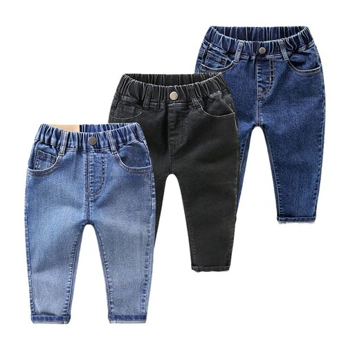 Men's Children's Spring and Autumn Winter Elastic Casual Jeans for Boys, Warm and Loose Long Pants