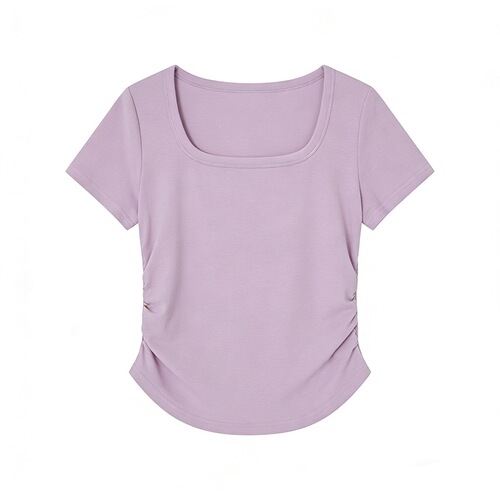 230g ice silk rib   Design, curved wear, slim pleated waist top, slimming, summer short-sleeved women