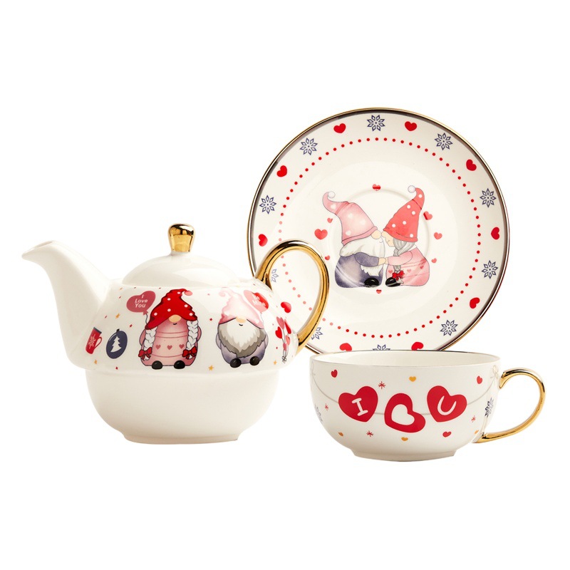 Juego de té chapado en oro traje ins Navidad Taza de cerámica y platillo Amazon Venta caliente especial regalo de Navidad logotipo imprimible