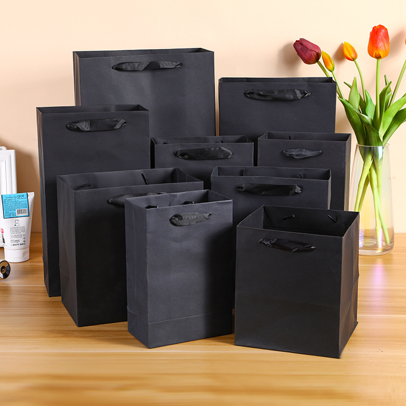 现货批发服装牛皮纸袋黑色手提袋 手提外卖饮料打包纸袋