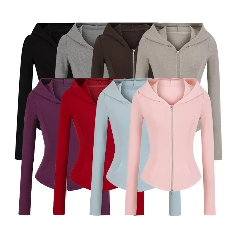 Retro knitted autumn fitted sweater with hood with zipper