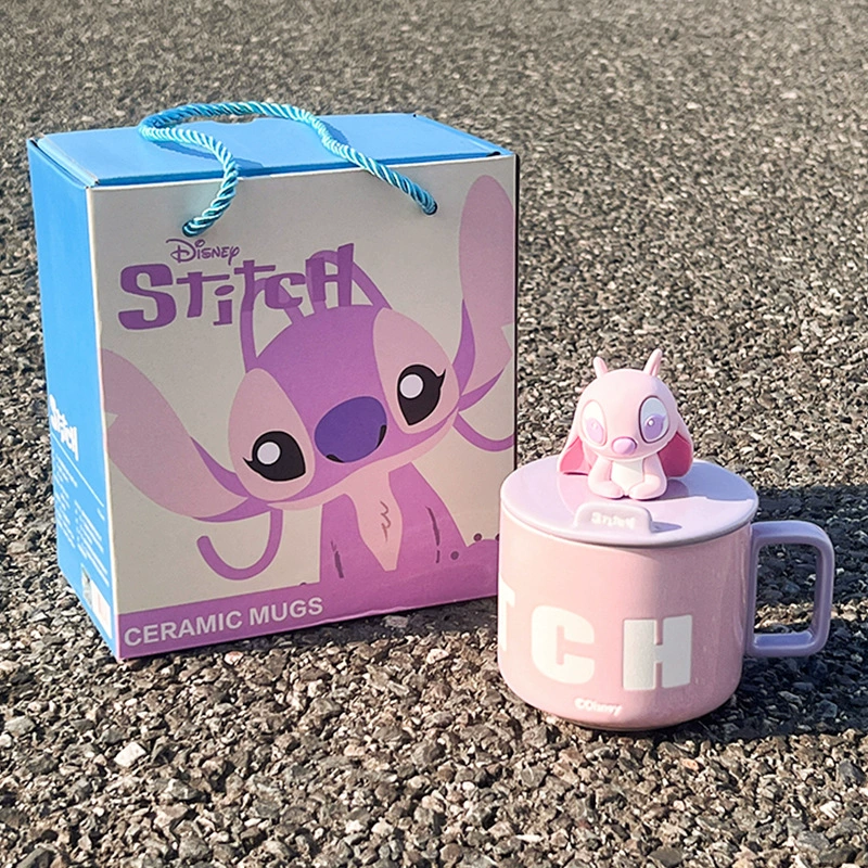 Керамическая кружка (Stitch) 450 мл с крышкой и подарочной коробкой, милая пара кофе